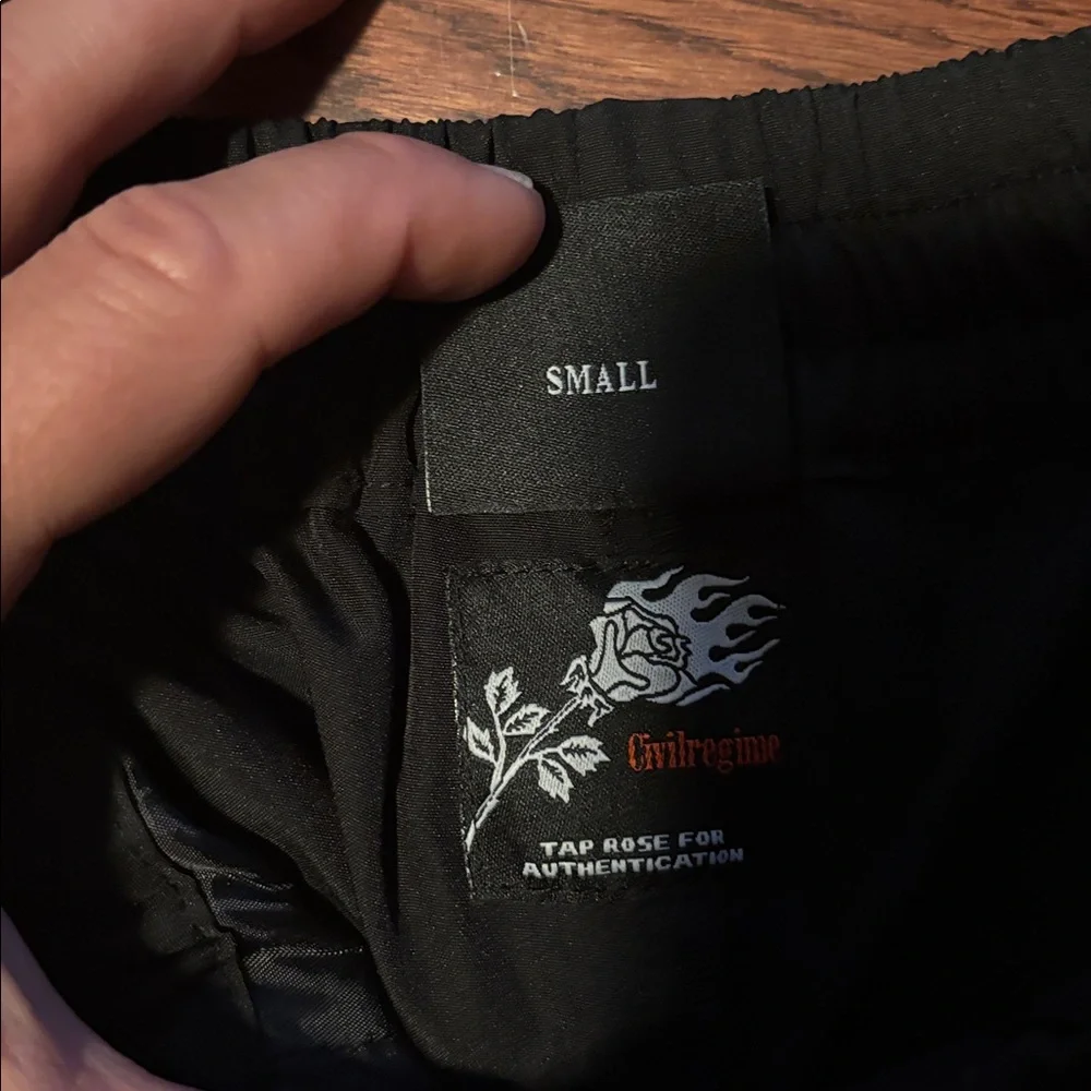 Civil Regime Black Track Pants with red Script Panels Sizd: Small NWOT - Picture 7 of 7